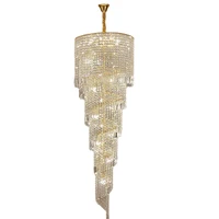 modern luxury staircase crystal chandelier long rotating villa duplex crystal decorative lamp luxury living room lightingcd