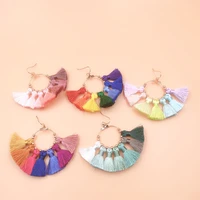 2022 new fashion women bohemian geometric fanshaped colorful tassel drop earring women summer colorful tassel fan beads earring