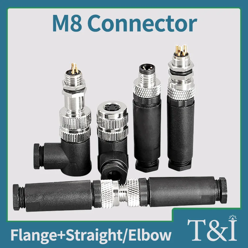 

2/3/5 Sets M8 Sensor Connector Flange & Straight & Elbow 3/4/5/6/8 Pin Male & Female Waterproof Aviation Plug & Socket