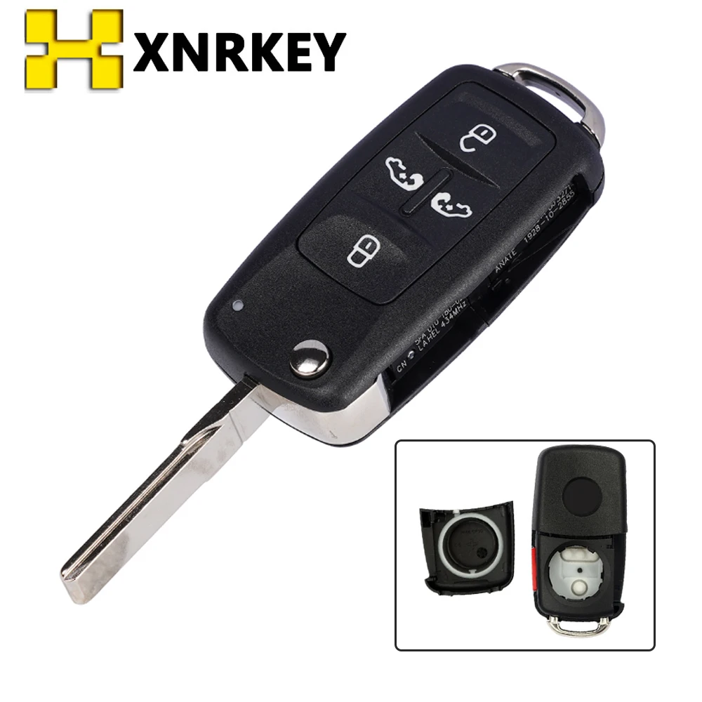 

XNRKEY Remote Flip Folding Key Shell for VW Volkswagen Sharan Multivan T5 Caravelle MPV Control Fob Case Cover