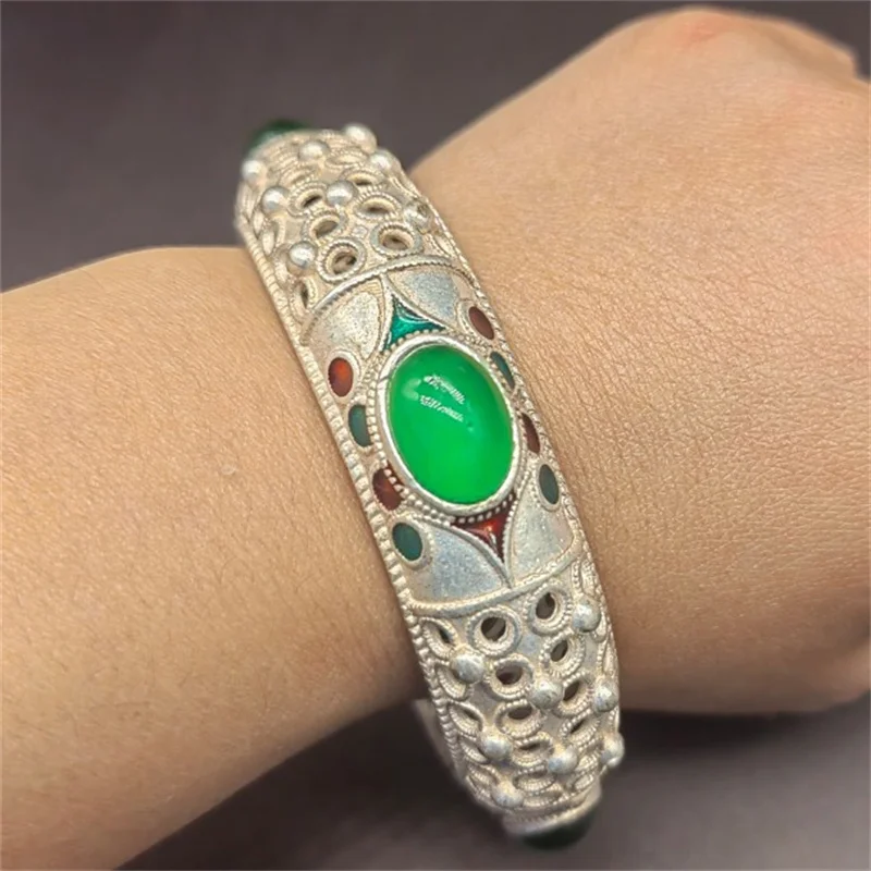 

Maichuang/Tibetan silver inlaid gem bracelet fashion Bangles personality charm jewelry Exquisite workmanship MenWomen coupleGift