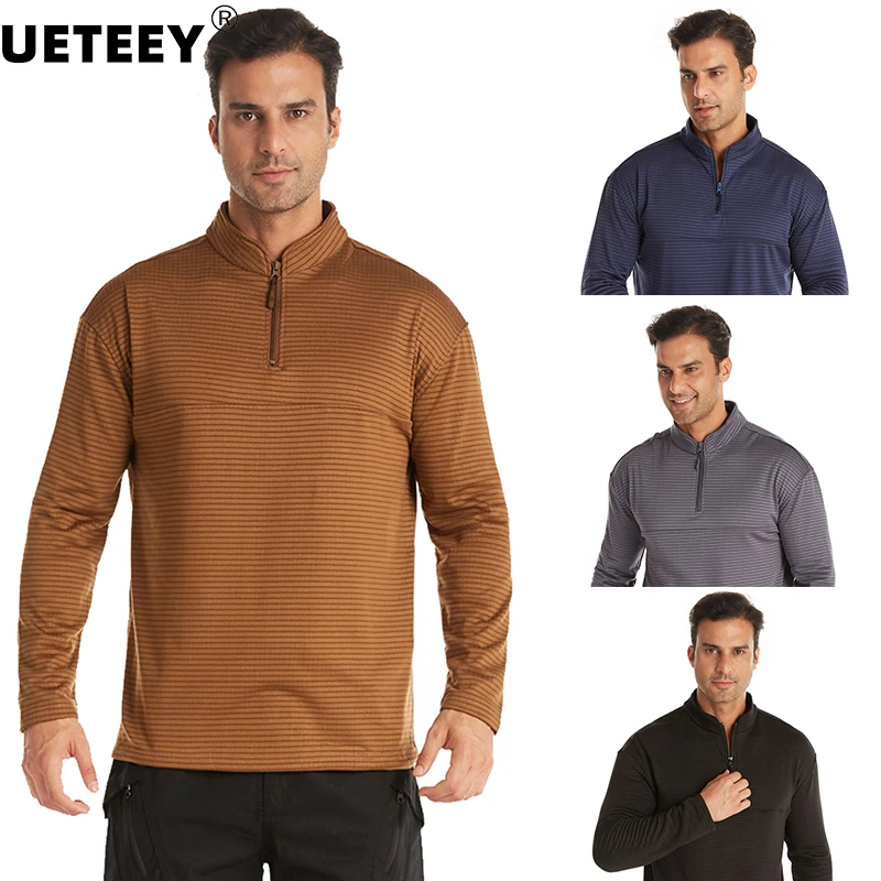 

2022 New Arrival Mens Polar Fleece Tactical Thermal Camping Underwear Tops Men Stand-up Collar Zipper Hunting Fleece-lined Shirt