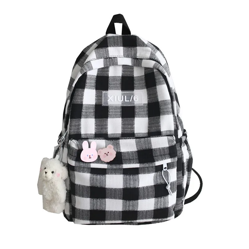 Korean Style Girl Backpack Cute Plaid Canvas Backpack Campus Mini Backpack Women's Schoolbag Wholesale Kids School Bags