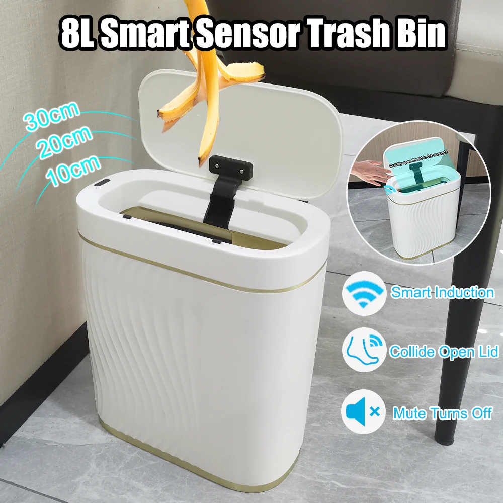 

Automatic opening Lid Trash Can Smart Sensor Trash Bin 8L Waterproof For Toilet Narrow Slit Deodorizing Garbage Can