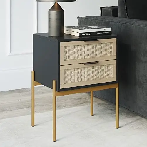 

Nightstand, Accent Bedside End Side Table with Storage Drawer, and Mid-Century Modern Legs for Living Room or Bedroom, 1, Oak/Ca