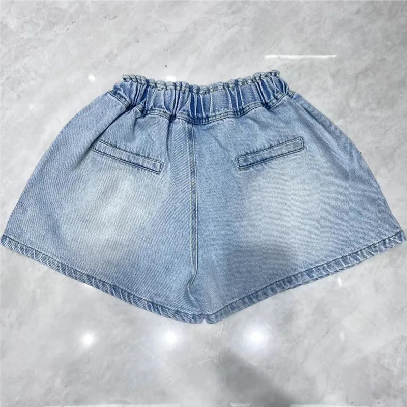 2023 Summer New Denim Shorts Exquisite Rhinestone Beaded High Waist Shorts Slimming Wide-Leg Loose Casual Short Pants Female