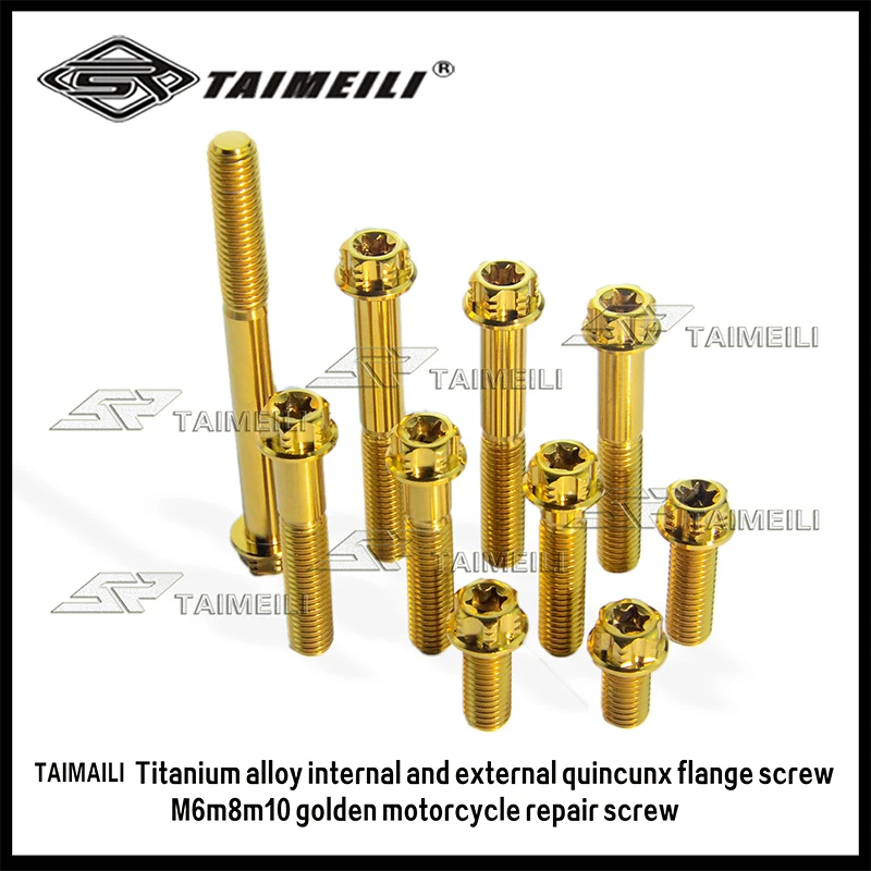 

Титановый винт TAIMEILI, винт с фланцевой головкой Torx, золотой m6m8m10x15 -70 мм, шаг резьбы 1,25/1,5, тормоз для мотоцикла, 1 шт.