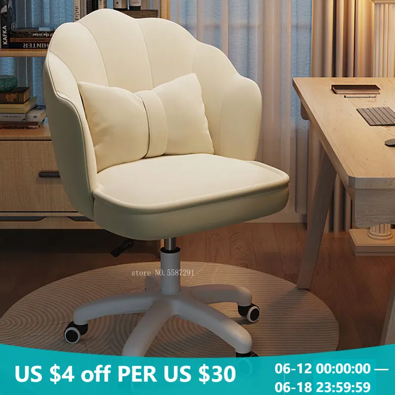 

Компьютерное кресло для девочек, милый розовый удобный игровой стул для офиса и дома, вращающийся стул для спальни, стул для макияжа, для мал...