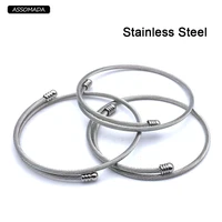 stainless steel elastic cable wire bracelet removable end plug twisted cuff charm beads bangle diy jewelry making supplies