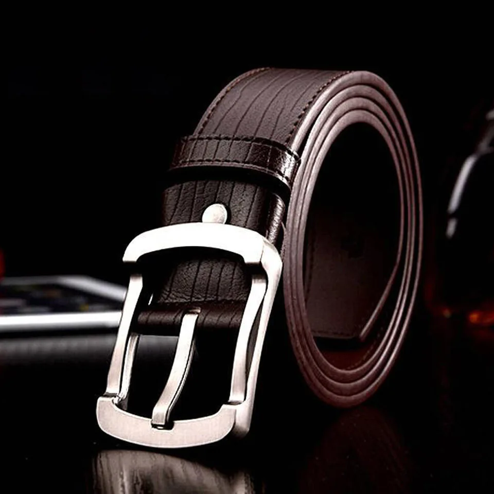 High Quality Male Leather Needle Buckle New Korean Version Trend Youth Belt Business Formal Water Ripple Black Simple Belt A2525