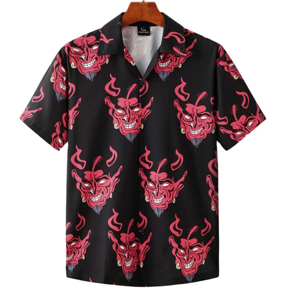 2022 Male Clothes Devil Horror 3d Hawaiian Shirt Men Clothes Loose Breathable Men's Shirts Summer Male Shirt Short Sleeve Top