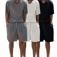 popular athletic wear set round neck male loose drawstring shorts t shirt men outfit sportswear set 1 set