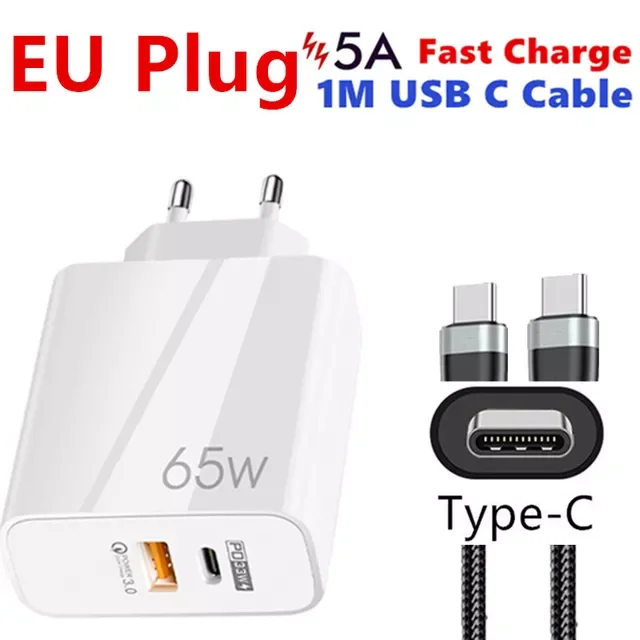 

PD 65W Fast Charge Adapter For MacBook Pro Laptop Type-C Quick Charger For iPhone 11 12 13 Pro iPad
