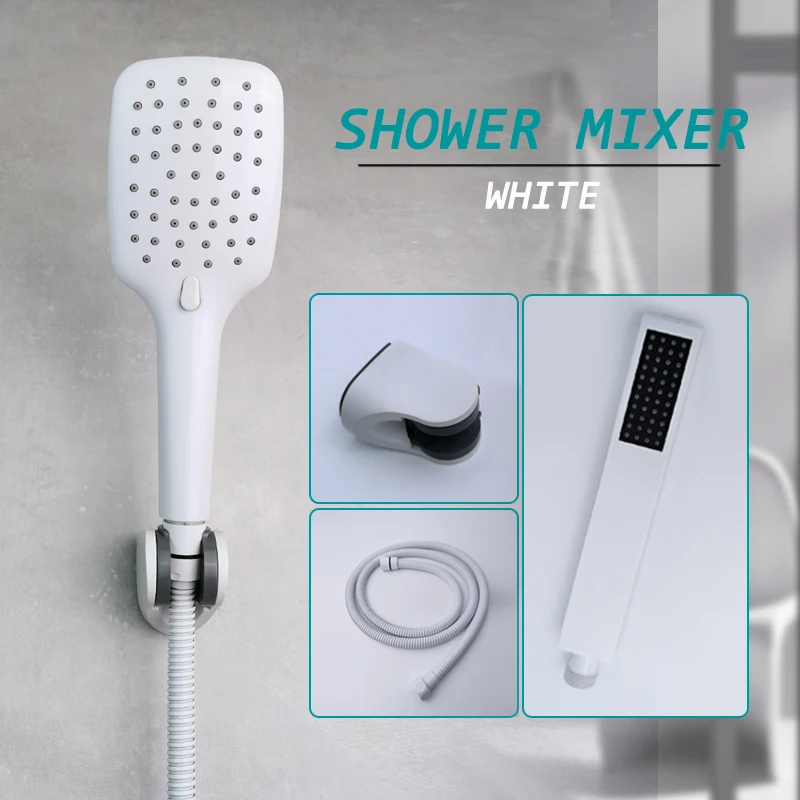 

Лейка для душа белая с квадратным узором, распылитель и шланг 1,5 м для ванной комнаты, ручной душ с держателем из АБС-пластика