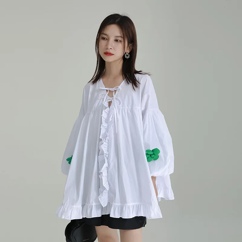 

SuperAen Spring and Summer 2023 A Line Shirt High Waist Cotton Korean Fashion Loose White Shirts