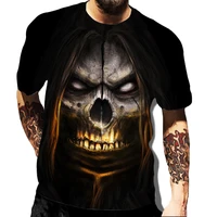 2022 summer new skull printed t shirt for men casual oversized short sleeve clothes streetwear hip hop 3d printing top tees