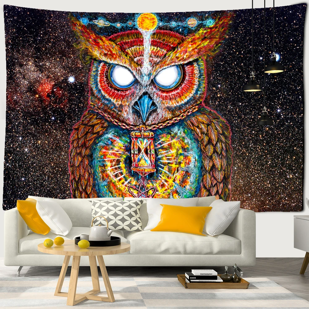 

Красочный психоделический гобелен сова, настенный Богемный Хиппи, искусство, научная фантастика, TAPIZ Witchcraft Room, домашний декор