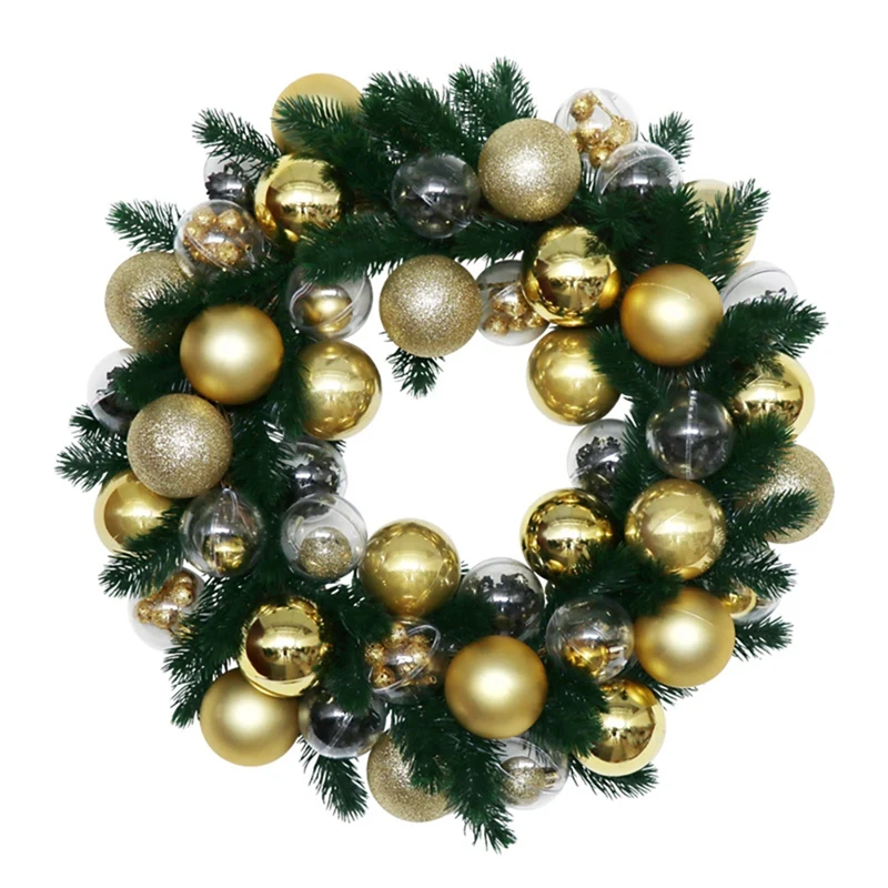 

New Artificial Christmas Ball Bubble Wreath With Pine Needles For Front Door Wall Window Farmhouse Home Decoration
