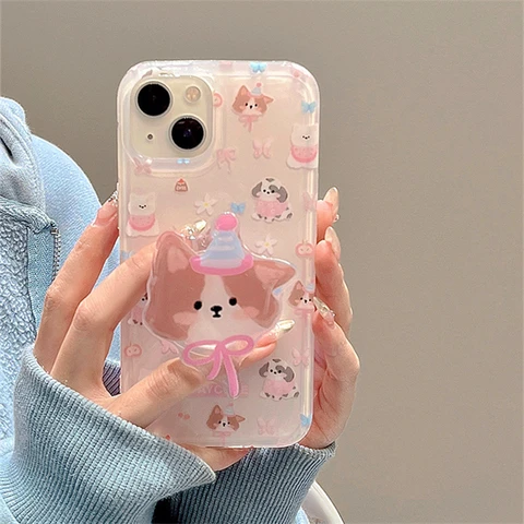 Чехол для телефона с мультяшным изображением желеобразного розового щенка
