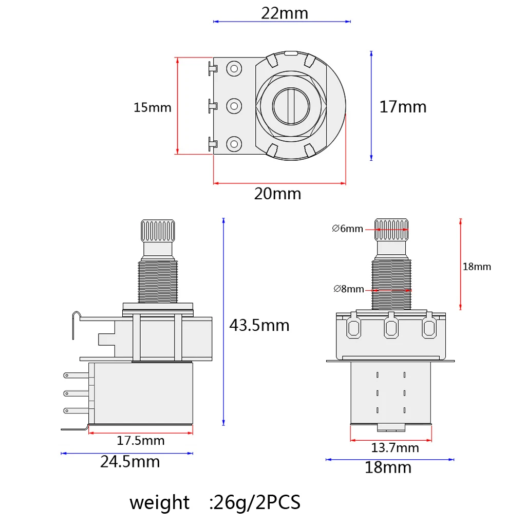 Латунный вал A1M B1M большой потенциометр для электрогитары бас-запчасти