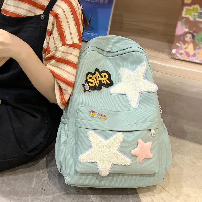 

Новый милый водонепроницаемый нейлоновый женский рюкзак с пятиконечными звездами, Женская портативная дорожная сумка, школьный портфель в стиле преппи для девочек-подростков, женская сумка для книг