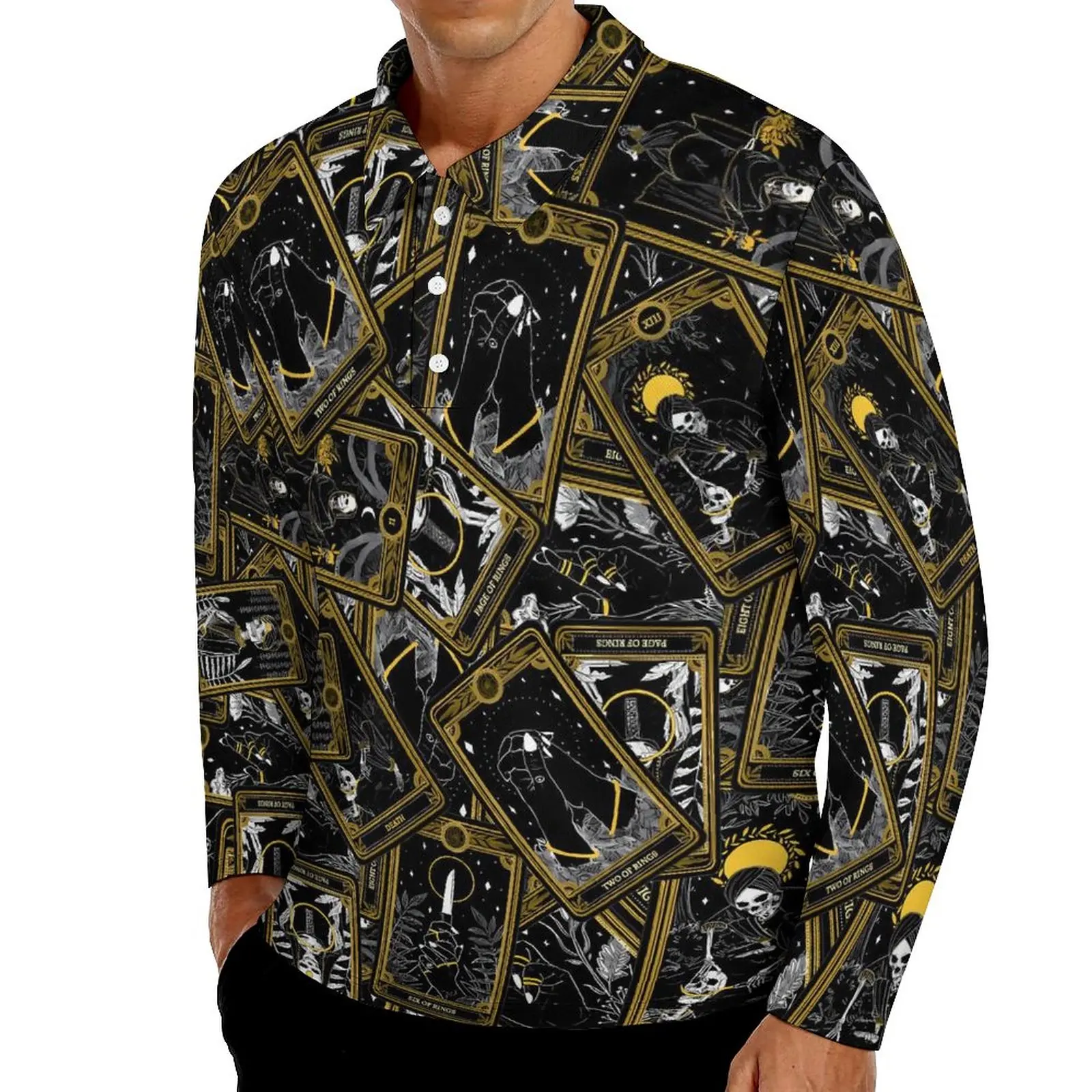 

Modern Tarot Cards Casual T-Shirts Vintage Print Polo Shirt Male Fashion Shirt Autumn Long Sleeve Graphic Clothes Big Size 6XL
