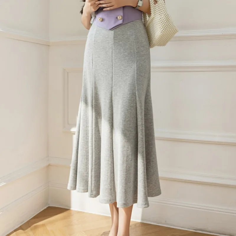 

Women's Skirt Commuter Strap A-line Summer High Waist Solid Button Skirt Knee-Length Empire Chiffon Fashion Woman Clothes