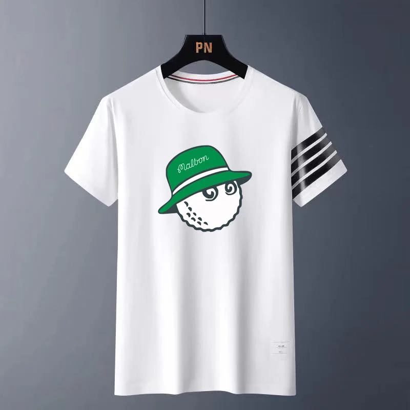 Malbon Men's Golf Shirt Hooded Summer 2023 New Trendy Pullover Round Neck Short Sleeve Loose Casual Sport Clothing
