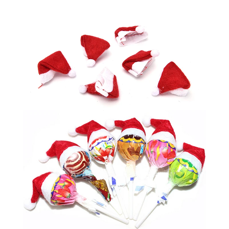 

6Pcs Mini Santa Claus Hat Christmas Xmas Holiday Little lollipop Santa hats Top Topper Cover Festival Christmas Decoration