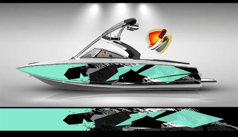 

Графическая виниловая наклейка Aqua Hexagons с изображением лодки, рыбалки, окуня, Понтона, спортивной консоли, лодки, Водные Переводные картинки