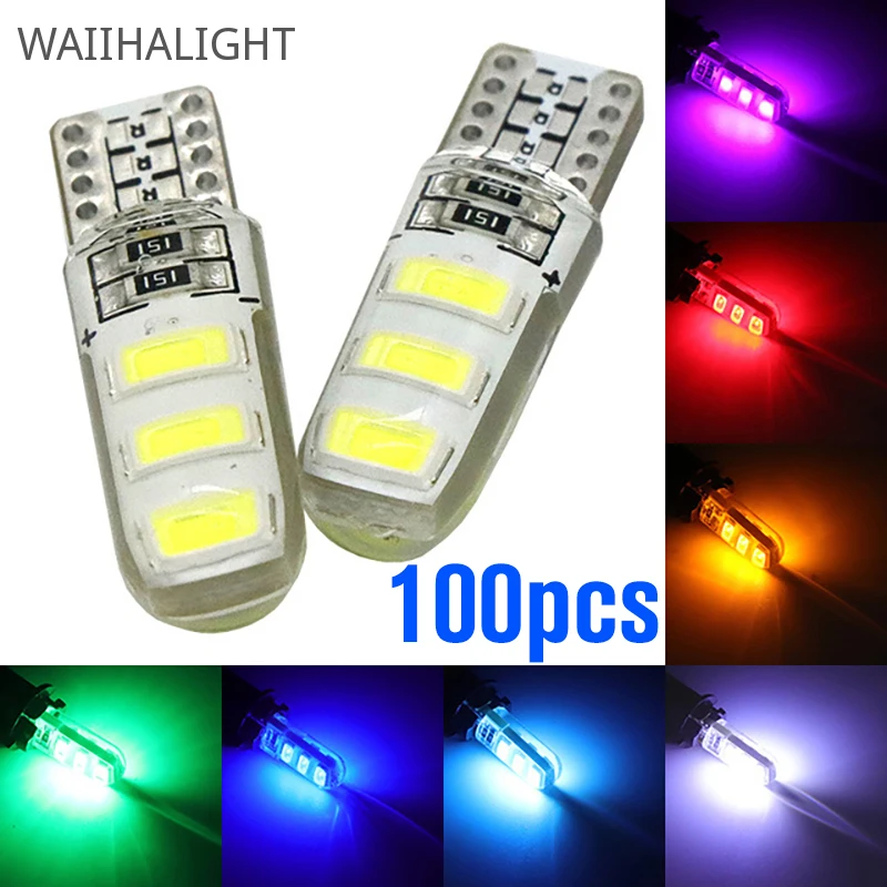 

100pcs LED W5W T10 194 168 W5W COB 6SMD Led Parking Bulb Auto Wedge Clearance Lamp Silica Bright White License Light Bulbs