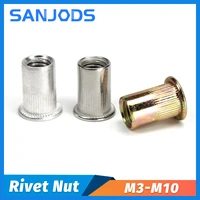 50pcs flat head rivet nut aluminum alloy m3 m4 m5 m6 m8 m10 zinc plated insert nutsert cap rivet nut stainless steel knurled nut