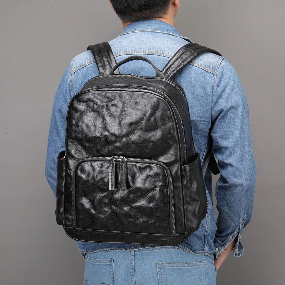 

New Waterproof Anti-theft Backpack For 14'' Laptop Hand Scratch Leather Men's Backpack with Luggage Strap Business 2255