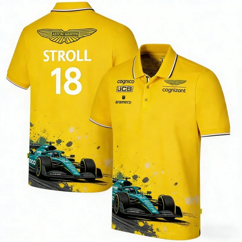 Фото Рубашка-поло Aston Martin Team Racing, мужская повседневная спортивная футболка с воротником, модная одежда для гонок с принтом №3