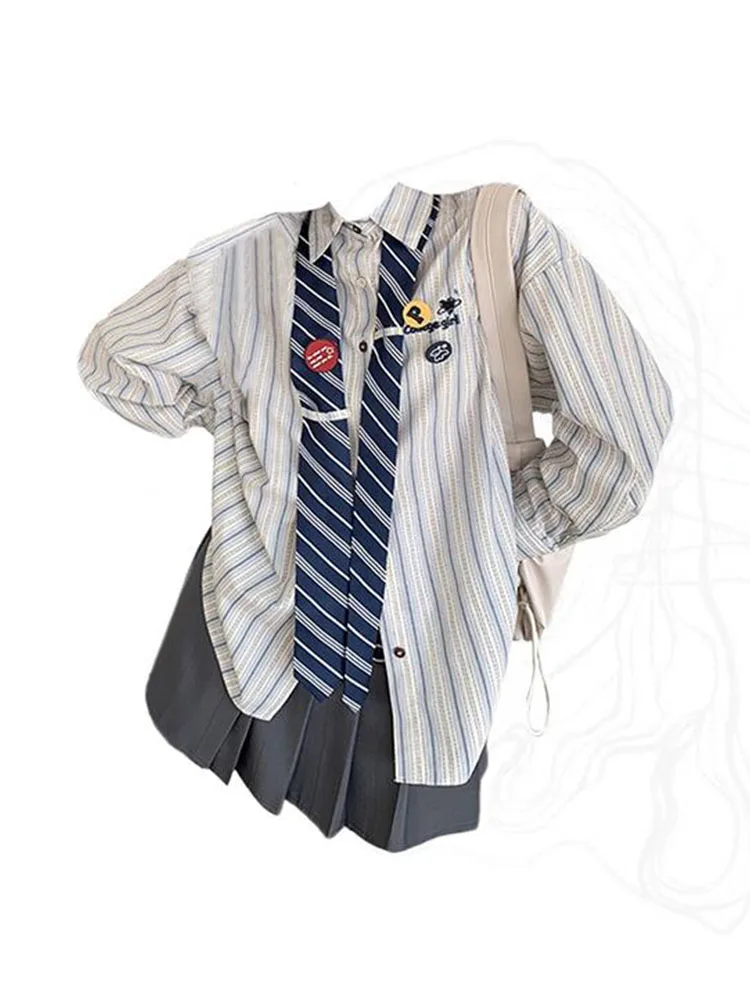

Новинка Осень 2022, Женская винтажная полосатая Лоскутная рубашка, мешковатая женская блузка оверсайз с длинным рукавом, шикарная дизайнерская блузка в стиле преппи