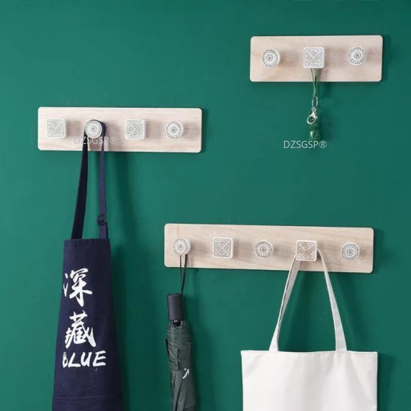 

Decoration Key Rack Wood Wall Shelf 3/4/5 Hooks Nordic Style Wooden Decorative Wall Shelf Mounted Coat Hanger Storage Rack Home