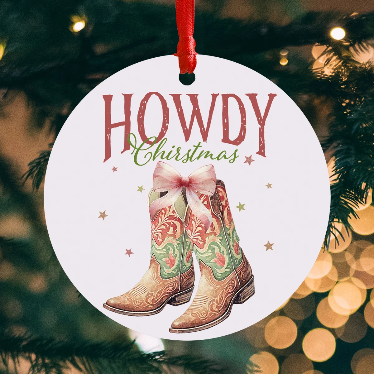 Howdy Cowboy Акриловое Рождественское Украшение Круглые Подвесные Украшения