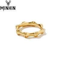 minhin bamboo gold color ring size 6 10 trendy plant geometric stainless steel rings for women men fashion jewelry party gifts