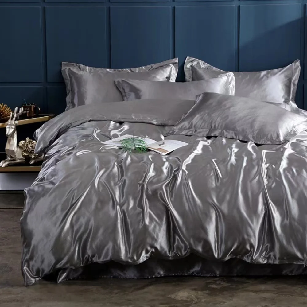 

Comfortable Life Summer Ice Silk Four-Piece Silk Quilt Set Naked Sleep Silk Smooth Cool Tencel Sheet Silk Solid