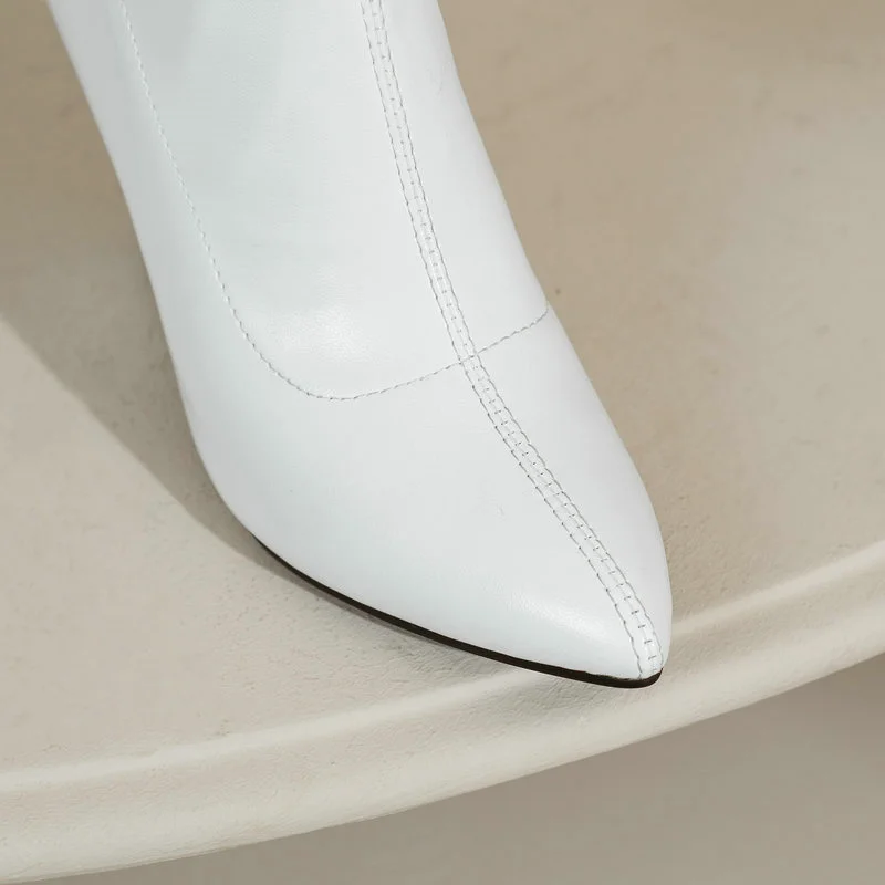 Black Red White Women Over the Knee Boots PU Leather Pointed Toe Square High Heel Ladies Long Boots Fashion Zipper Dress Boots