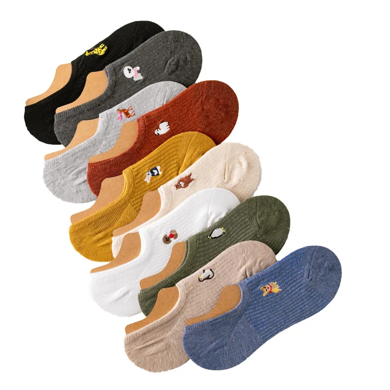 Boat socks pure cotton Japanese and Korean embroidery women's boat socks silicone non-slip summer breathable women's socks