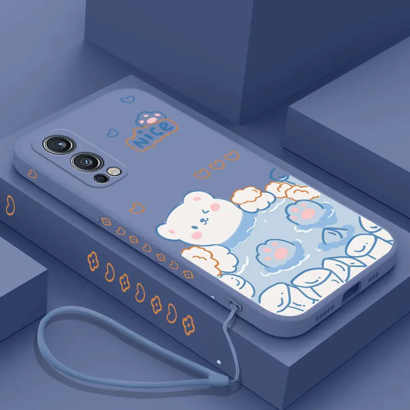 

Cute Bath Bear Phone Case For Oneplus 10 10R 10T 9R 9RT 9 8T 8 7 7T Pro Nord 2 CE Lite 5G Liquid Silicone Cover