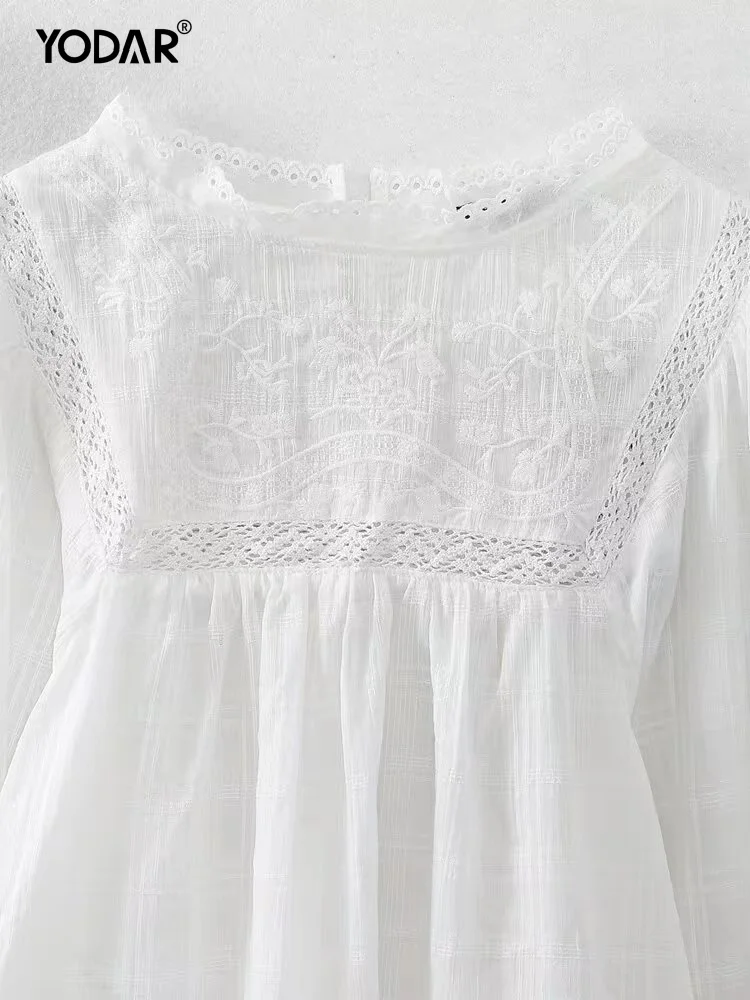 YODAR женские модные шикарные кружевные дамские рубашки с вышивкой белая ажурная