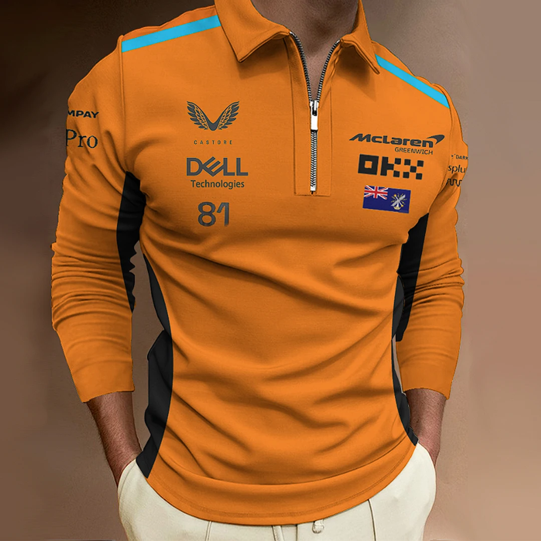

2023 New Hot F1 Formula 1 Racing McLaren 81 Men's Polo Shirt Long-Sleeved Racing Outdoor Sports Breathable Zipper Polos Top