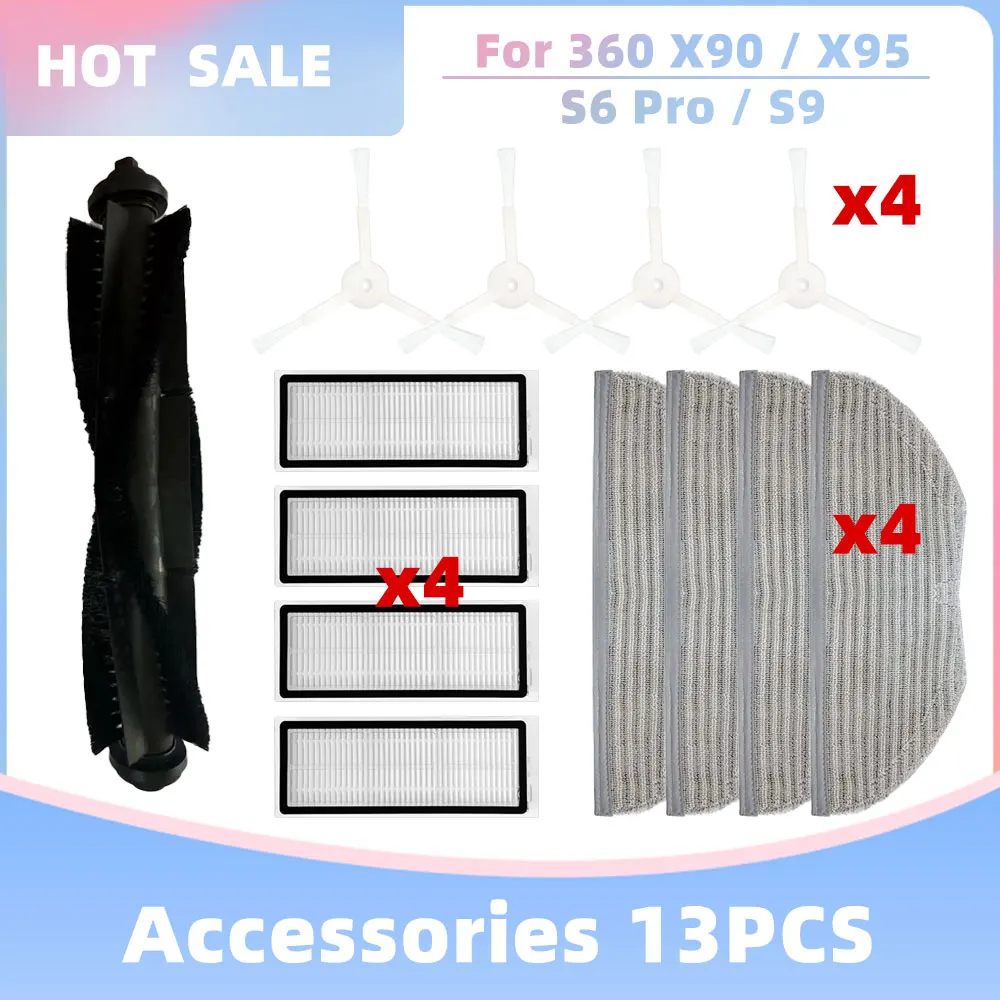 

Запчасти для робота-пылесоса 360 X90, X95, S6 Pro, S9, сменные детали, аксессуары, основная боковая щетка, Hepa фильтр, тряпочка для швабры