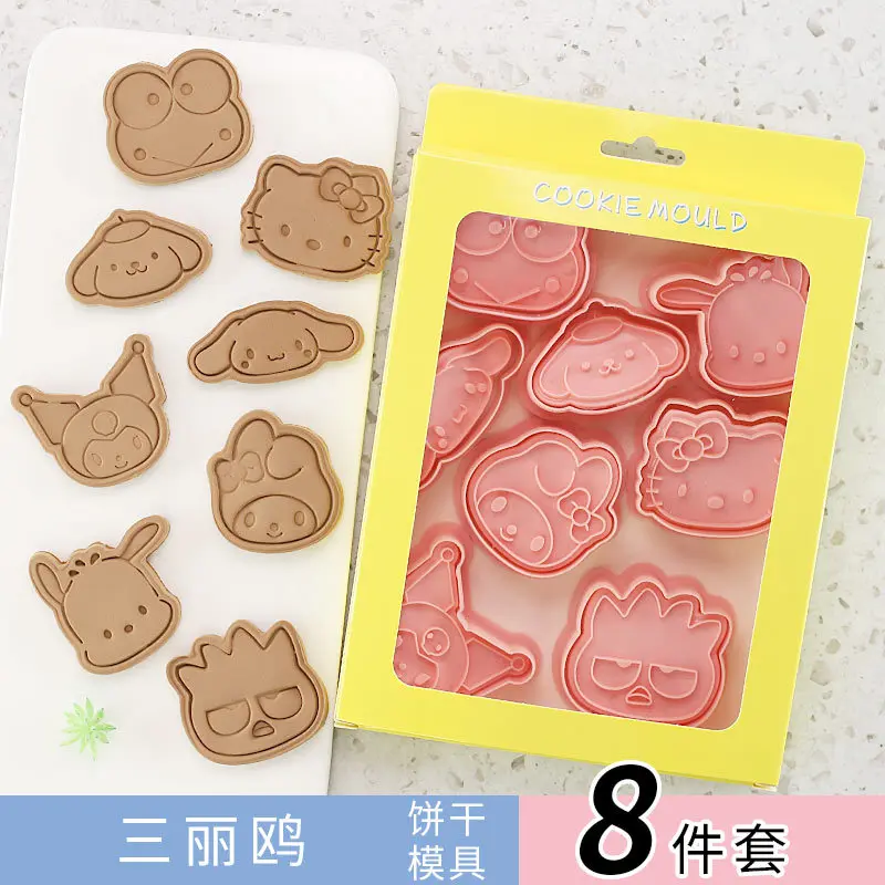 

Sanrio Plastic Biscuit Mould Kuromi Melody HelloKitty Anime Cookie Cutters 3D Pressable Stamp Kitchen Accessories Baking Tools