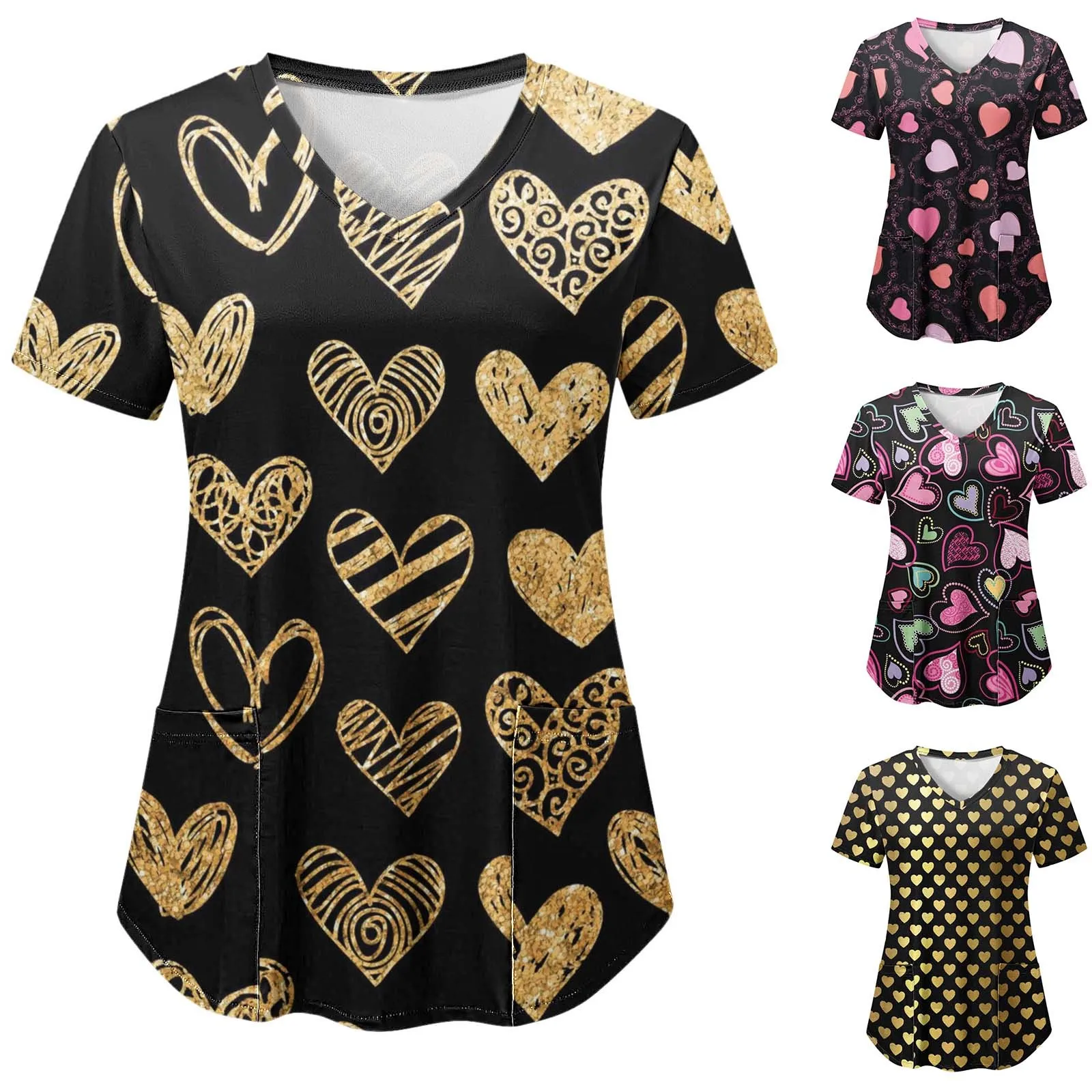 

Женские модные повседневные футболки с v-образным вырезом и принтом на День святого Валентина, с короткими рукавами, женские футболки с граф...