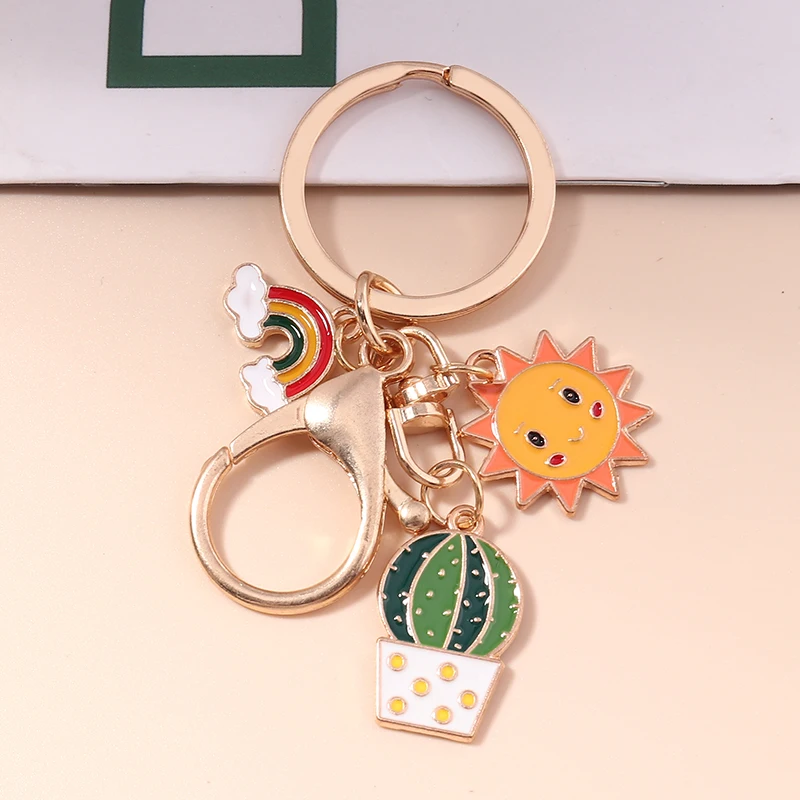 

Lovely Summer Sun Cactus Keychain for Women Girls Succulent Plants Keychain Ring Car Key Chains Vacation Gifts Jewelry