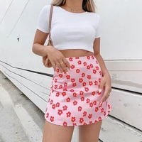 high waist satin printed skirt women 2022 pink small flower leopard mini skirts faldas vetement femme summer clothes ropa mujer
