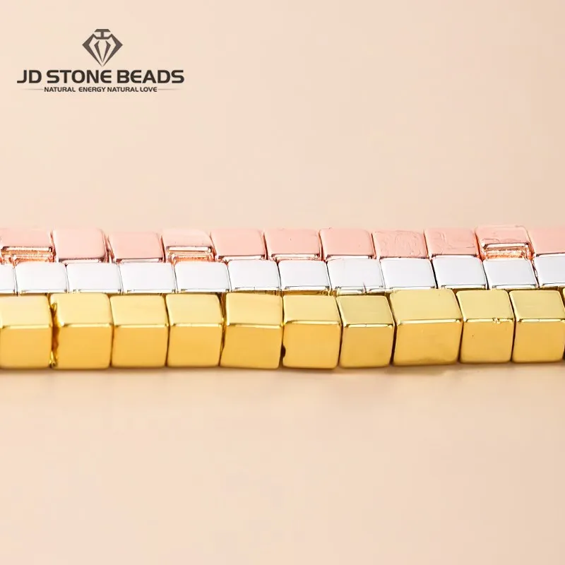 

Natural Plated Gold Silver Square Shape Hemitate Beads Loose Spacer Ore Stone Beads For Jewelry Making Diy Bracelet Earring